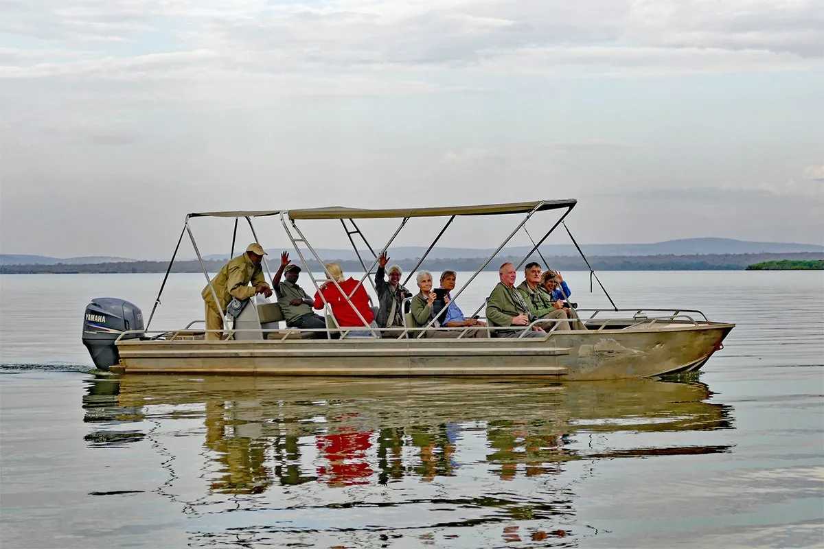 Boat safari on Lake Ihema in Akagera National Park Rwanda